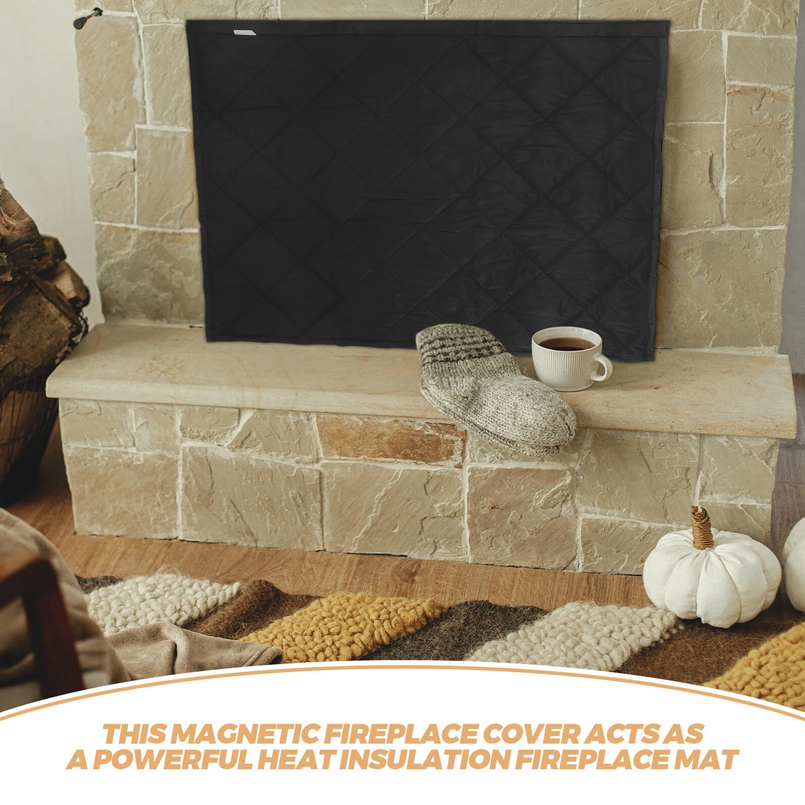 Ciieeo Tapis de Cheminée Ignifuge et Isolant Thermique avec Fixation Magnétique pour Foyer et Poêle à Bois