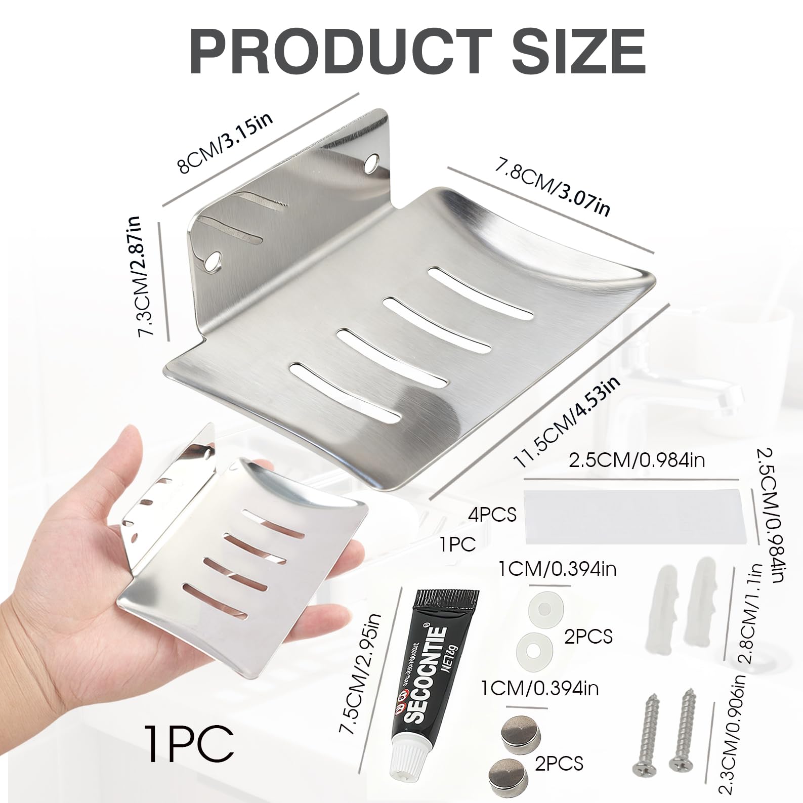 Portasapone a parete in acciaio inox per bagno e cucina