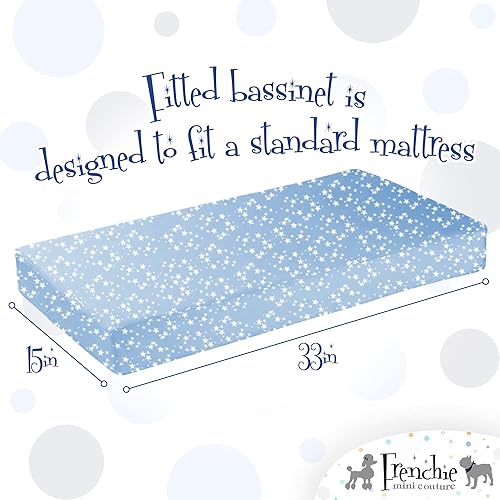 Miniatura 7 de Frenchie Mini Couture Sábanas para moisés, 100% algodón, estrellas azules, 15 x 33 pulgadas, paquete de 2