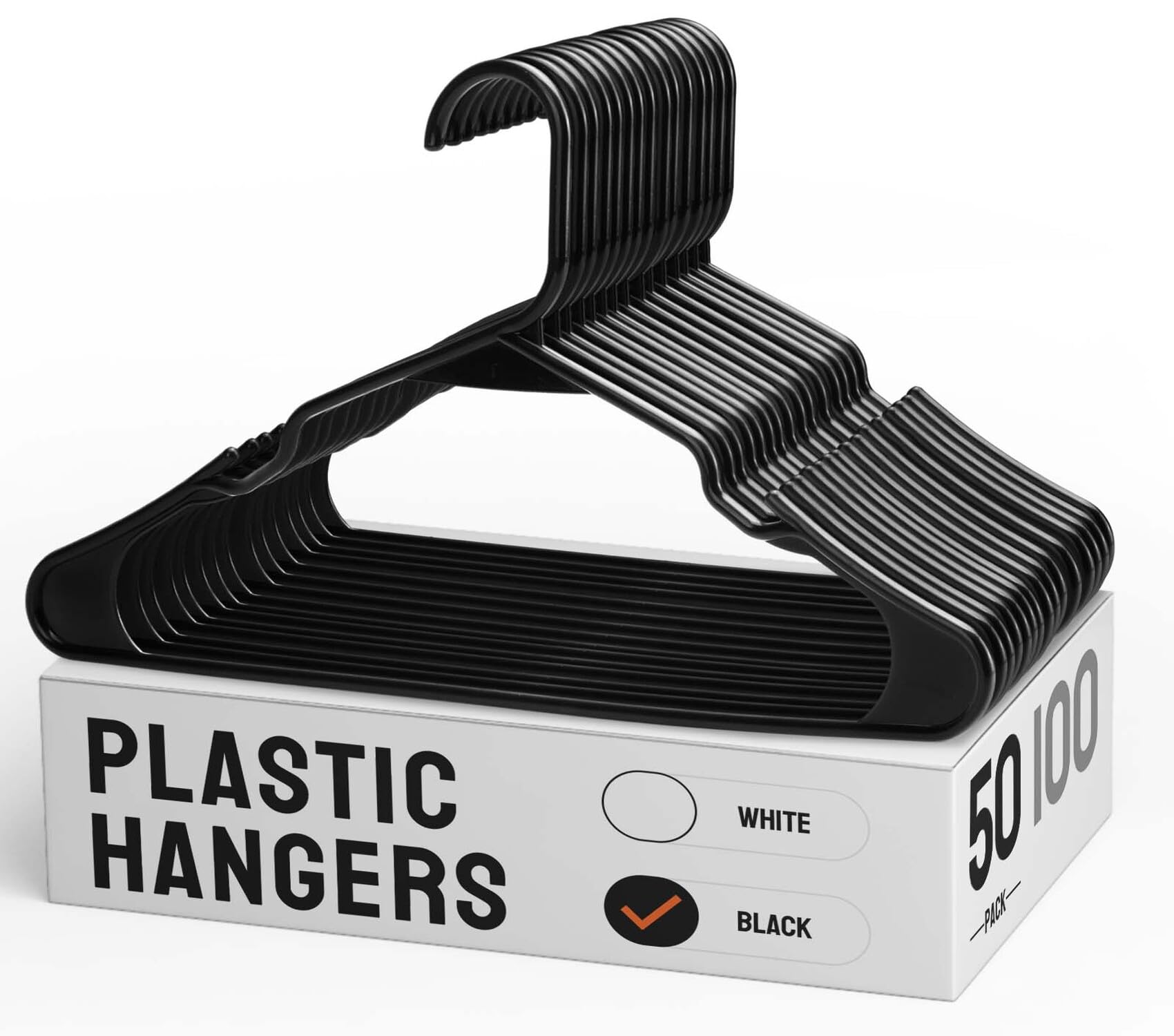 50 Pack Black Plastic Hangers Bulk | 50 100 Pack Available | Clothes Hangers Plastic | Black Hangers Plastic | Lightweight Plastic Hanger as Closet Hangers and Clothing Hangers - Hangers 50 Pack