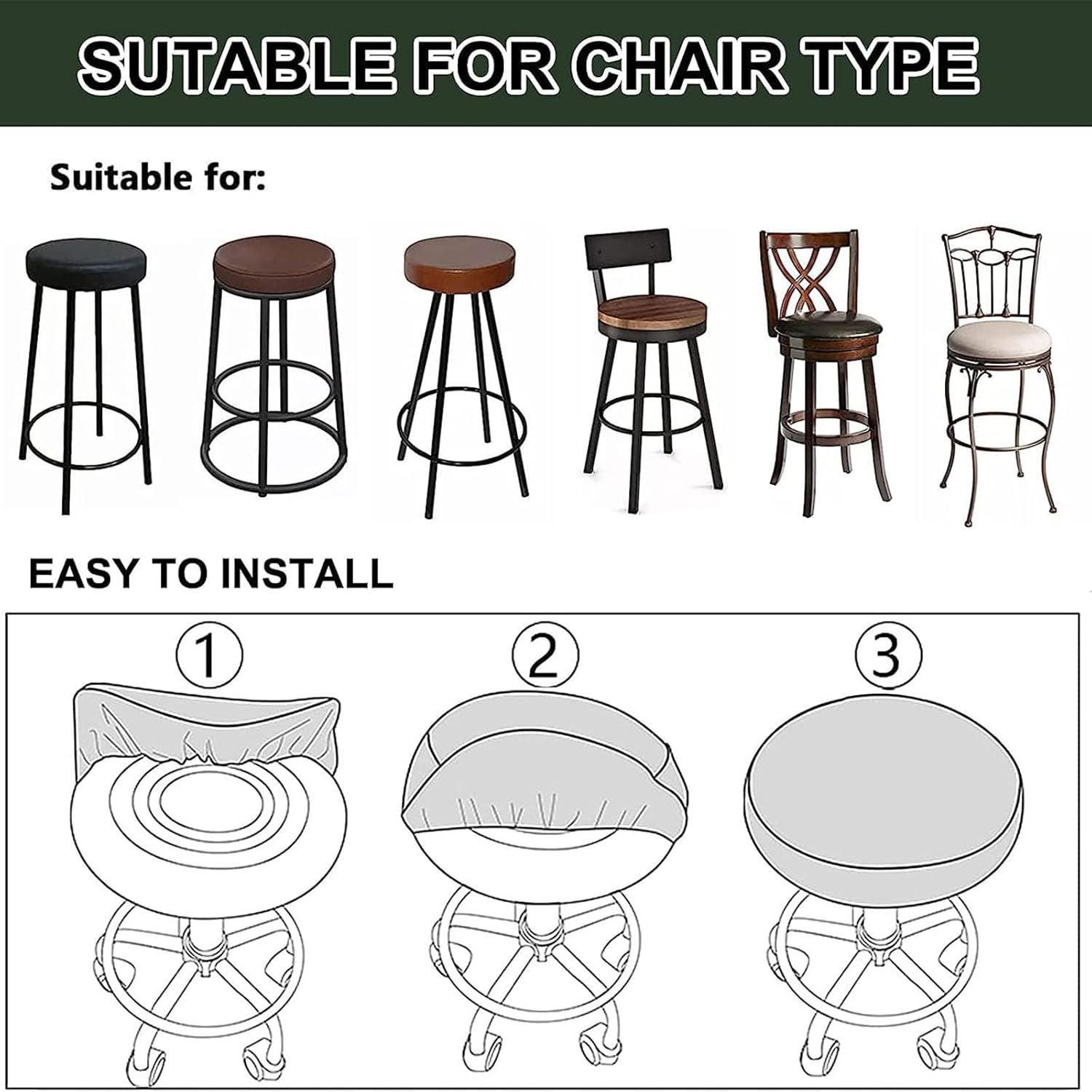 N/A Round Bar Stool Covers, Velvet Elastic Bar Chair Covers Washable Stool Cushion Slipcover, Suitable for Home Bar Hotel Use,H,4pack
