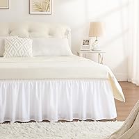 RIMELA Queen White Bed Skirt 18 Inch Drop - Easy Elastic Wrap Around Dust Ruffle for Adjustable Beds