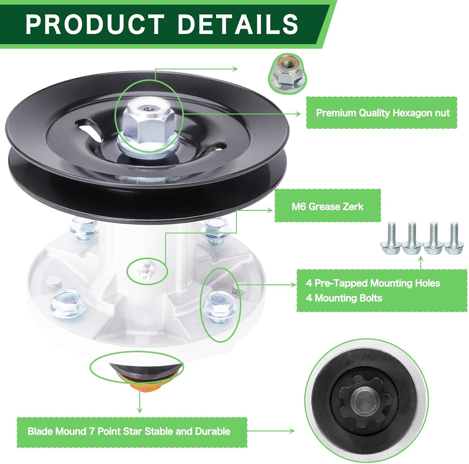 2 Pack Spindle Assembly AM136733 AM143469 AM134292 AM137097 with UC26511 M151720 Pulley Compatible with John Dee re X310, X300 X304 X310 Z225 Lawn Tractors