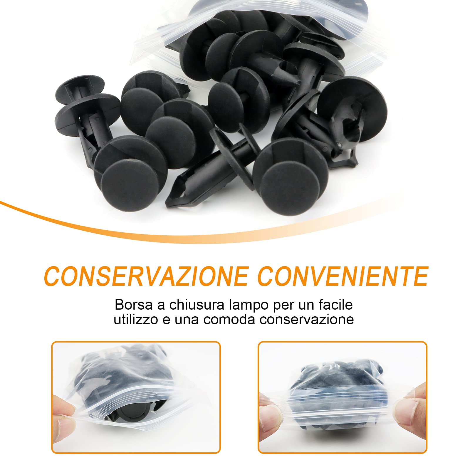 Shkalacar 190 Clip Fissaggio Auto In Plastica - 6 Misure Universali Per Pannelli Portiera E Paraurti - 3