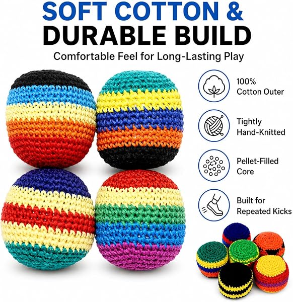 6PCS Hand-Made Knitted Hacky Sack, 2026 Upgraded Assorted Foot Bag Crochet Hacky Sacks for Adults, Juggling Balls for Beginners, Multicolored Geometric Pattern, Ready-to-Use Hacky Sacks (6pcs) - 3
