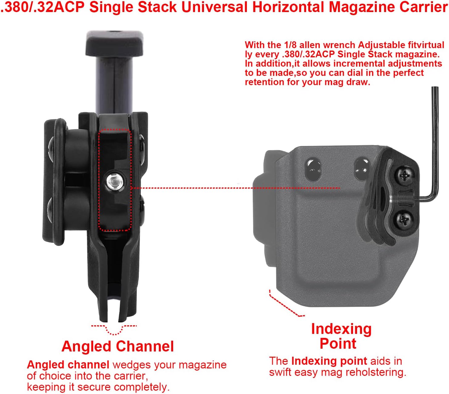 2 Pack Universal Horizontal Mag Carrier OWB Carry Magazine Holster for .380 ACP/.32ACP Single Stack,for Right & Left Hand Ambidextrous Concealed Carry - Image 2