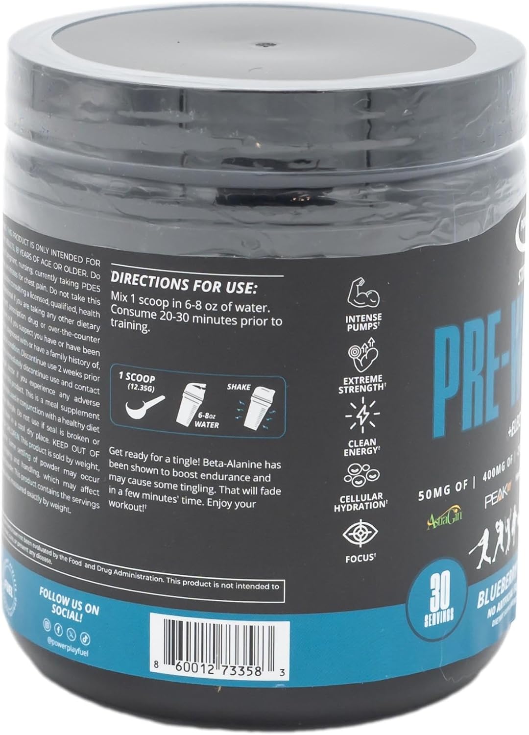 All Natural Pre-Workout Powder with Electrolytes - Stim Free, Naturally Sweetened - High Powered & Loaded for Performance, Pumps, Focus & Energy - Blueberry Pomegranate, 30 Servings
