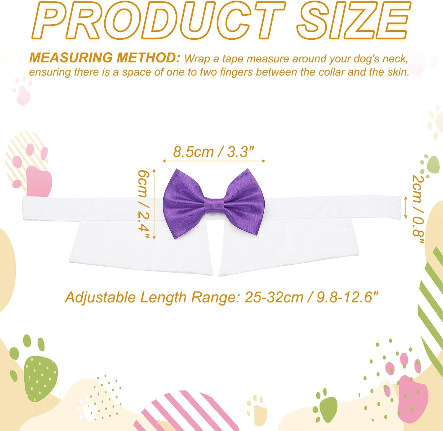 Dog Bow Tie, Tuxedo Bowtie with Adjustable Collar Cute Pet Collar Elegant Bowtie with Hook and Loop (Cotton, S, Purple), for Pet Wedding Bandana Birthdays Gift Party image 2