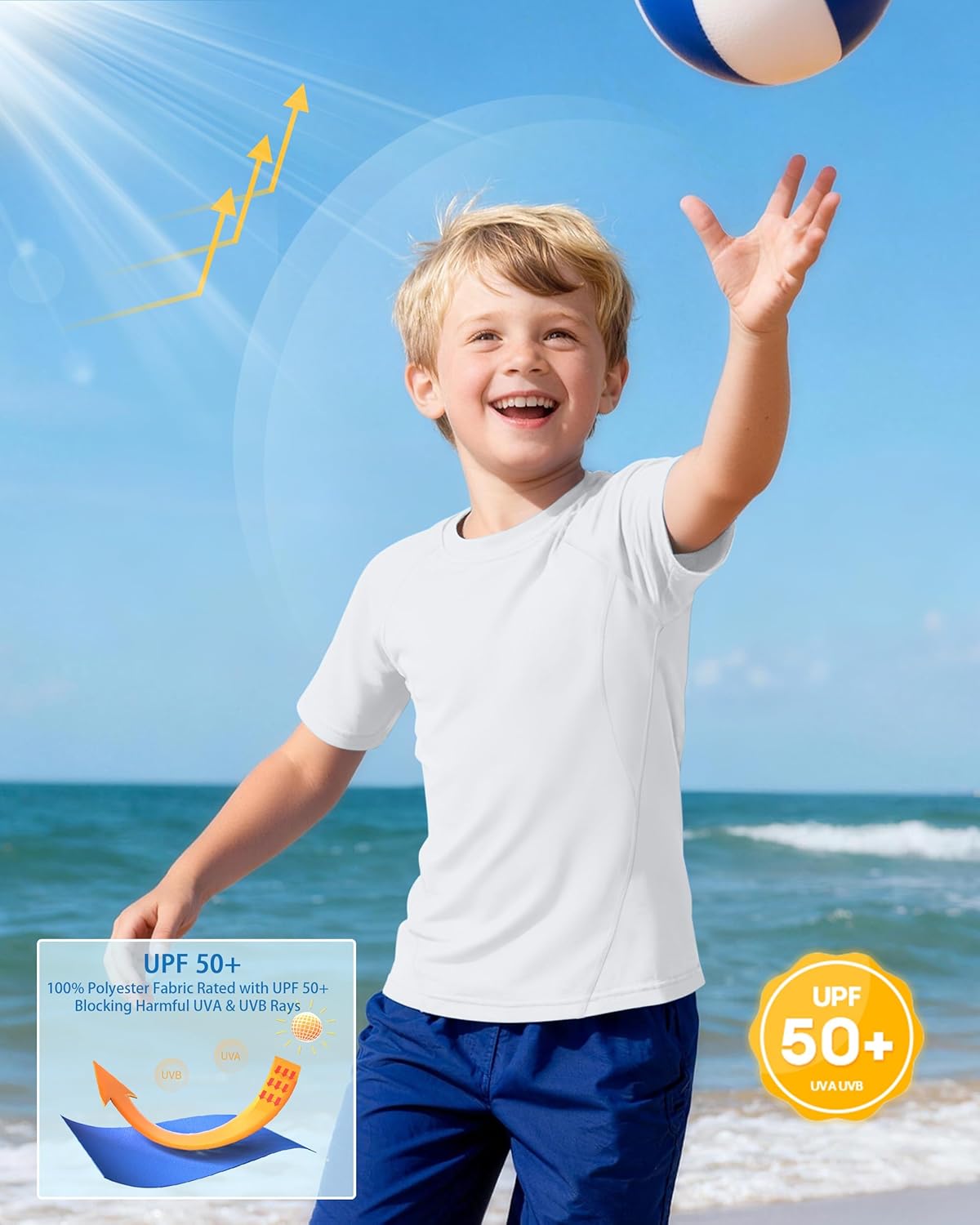 Boys Rash Guard Swim Shirt Short Sleeve, UPF 50+ Sun Protection Quick Dry Rashguard Water Beach Shirt for Kids - Image 5