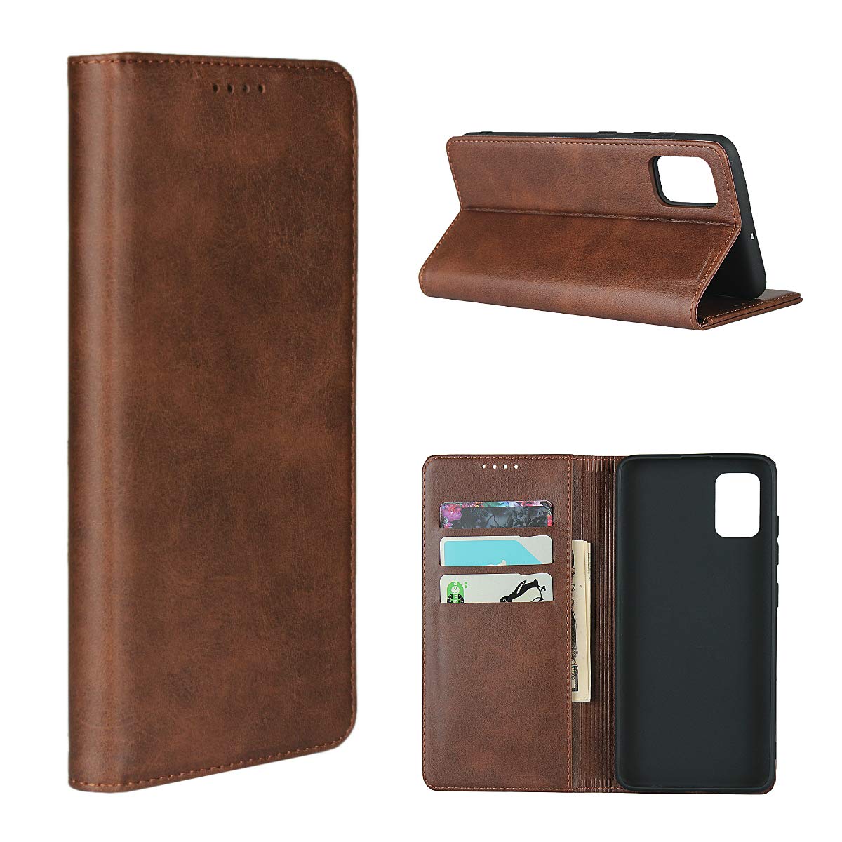 iCoverCase Samsung A71 Case, Leather Wallet Case Cover Card Holder Shockproof Protective Flip Case For Samsung Galaxy A71 - Dark brown
