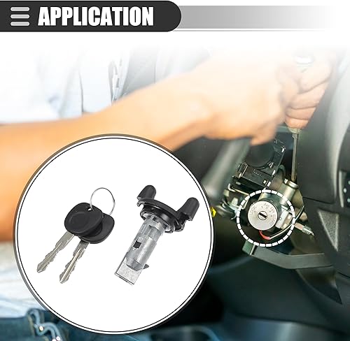 Miniatura 3 de Motoforti Cilindro de bloqueo del interruptor de encendido, para Chevrolet Silverado 1500 2500 1999-2004, metal, con 2 llaves, tono negro plateado,