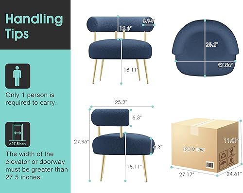 Miniatura 2 de Silla decorativa de Sherpa Boucle de mediados de siglo, silla redonda tapizada con brazo de barril para espacios pequeños, sofá de esquina lateral