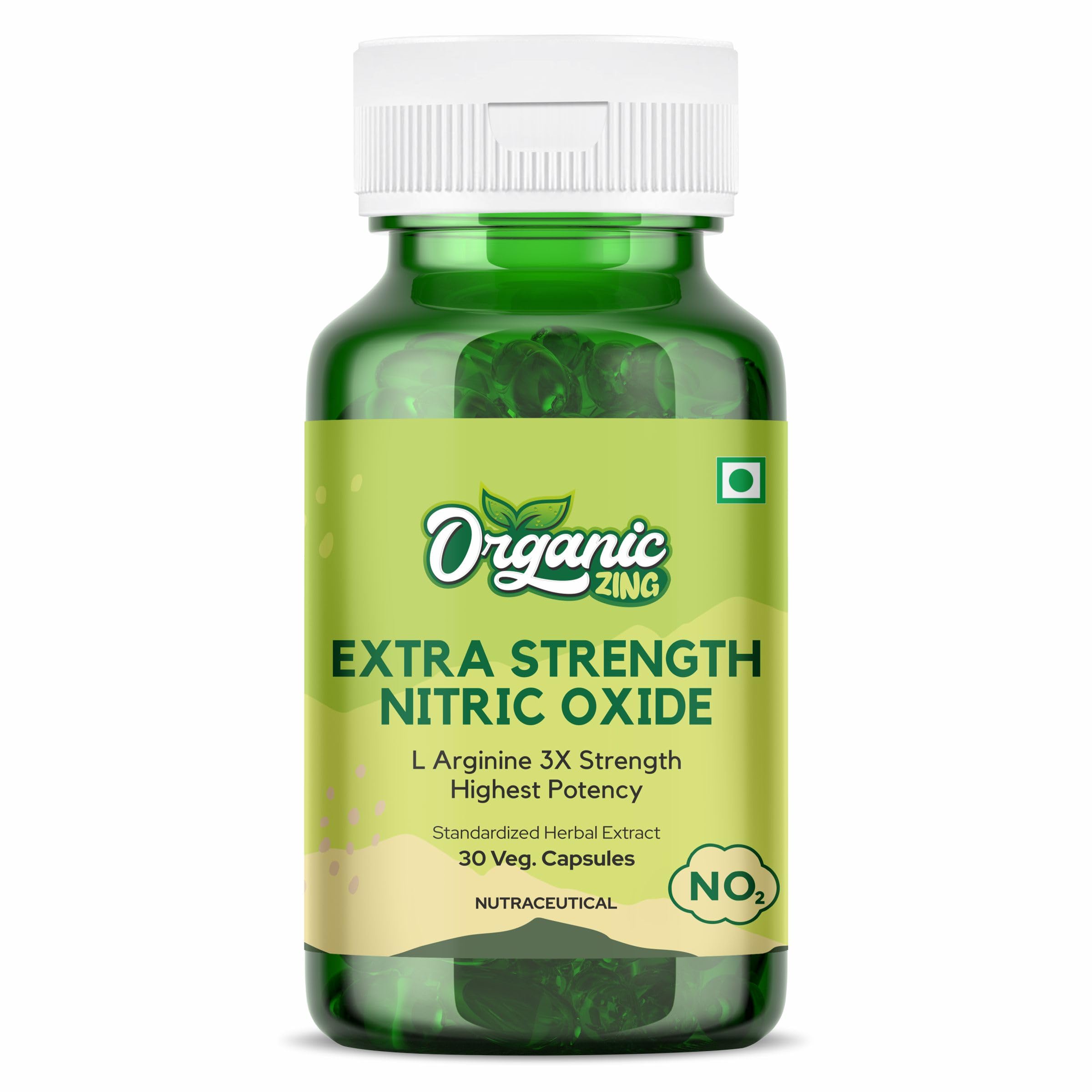Organic ZING Extra Strength Nitric Oxide Supplement L Arginine Highest Potency Capsules | 30 Count
