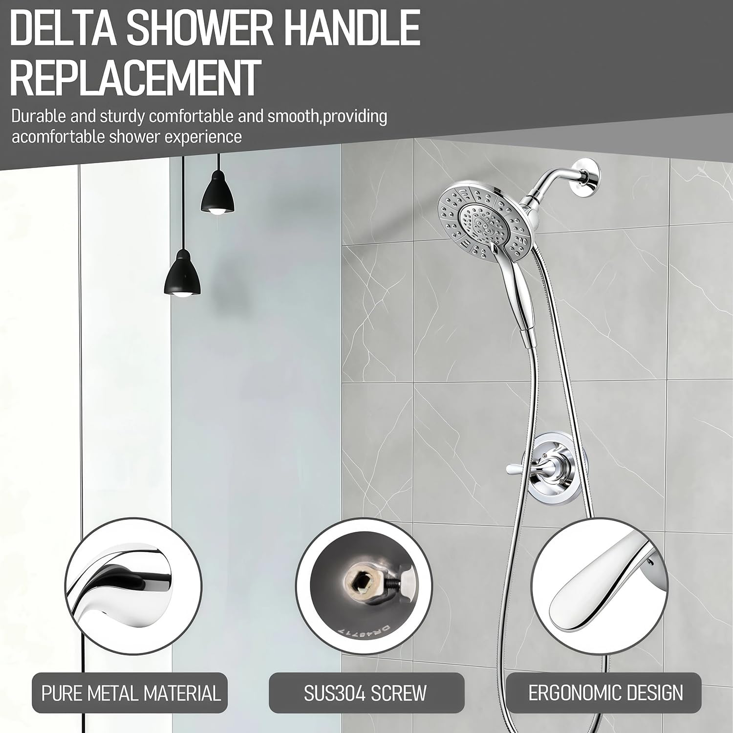 Faucet Shower Handle,Delta RP48717 Shower Handle Replacement | for Delta 1300/1400 Series Tub Faucets,Metal Lever Single Faucet Handle,Shower Faucet Handle,Chrome