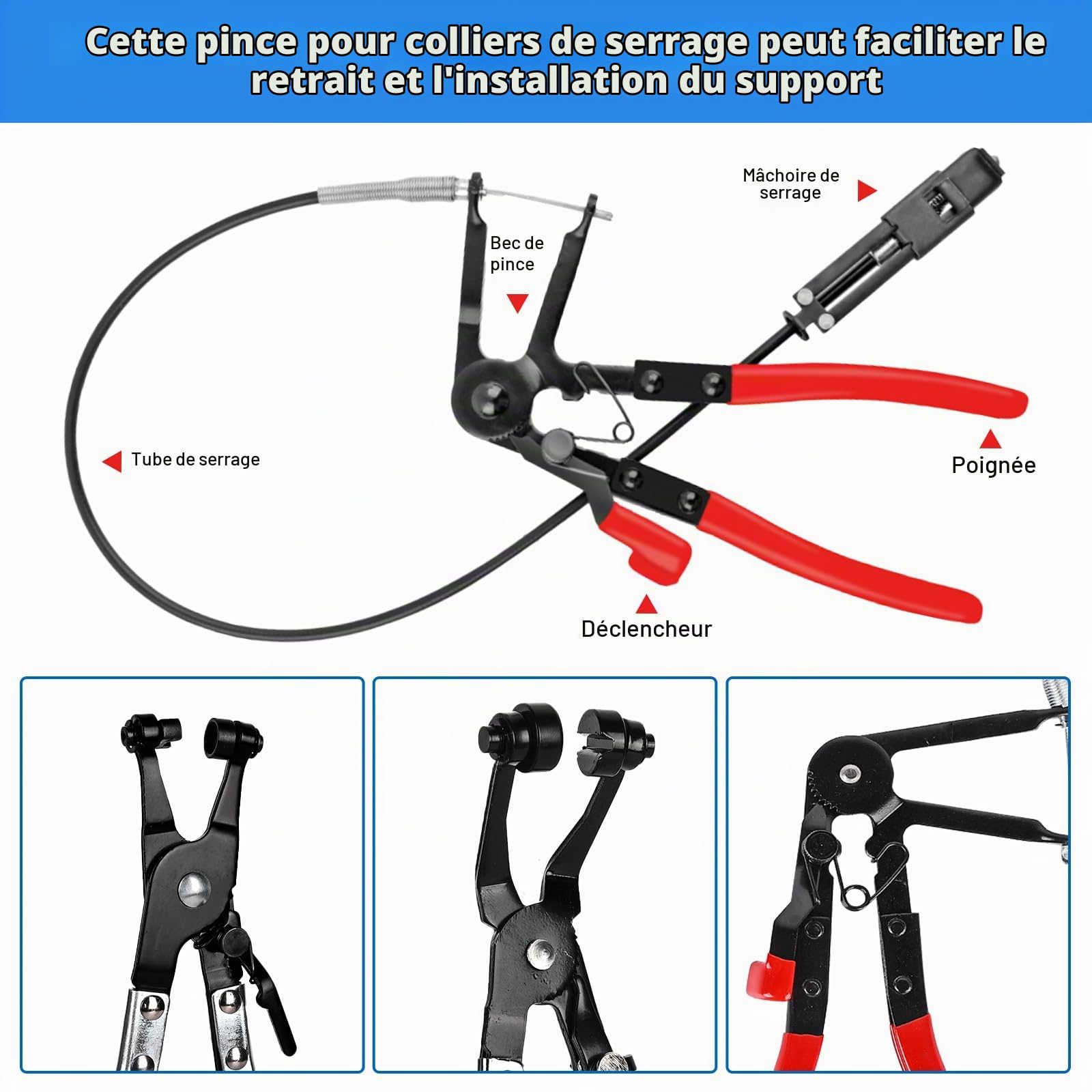 Lot de 4 pinces pour colliers de serrage avec col droit, pince pour colliers de serrage, pince pour colliers de serrage, pince pour colliers d'essieu, pince à collier de serrage, outil pour