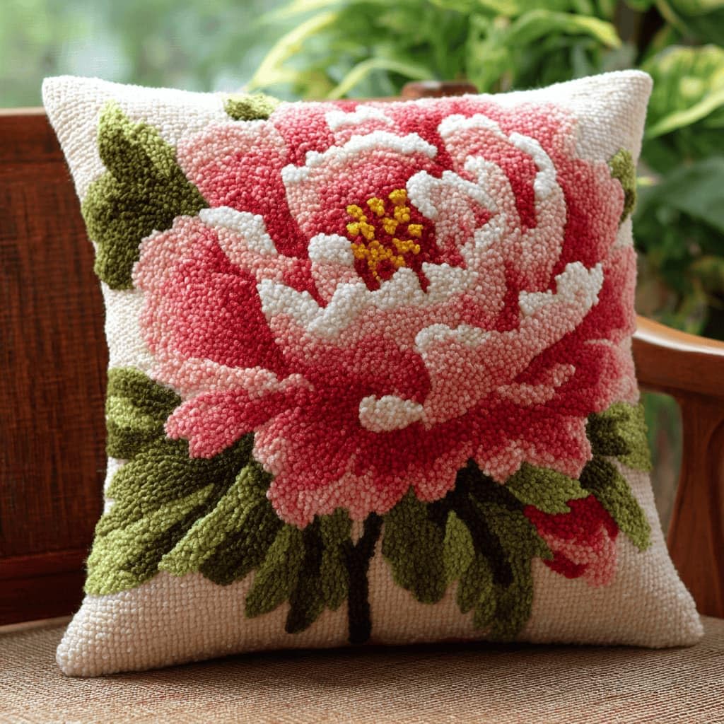 Kitquiver Latch Hook Kits Donkey for Adults,Peony DIY Latch Hook Cushion Kits and Latch Rug Kits Cross-Stitch Embroidery Cushion Cover for Home Sofa Decoration 17X17 in