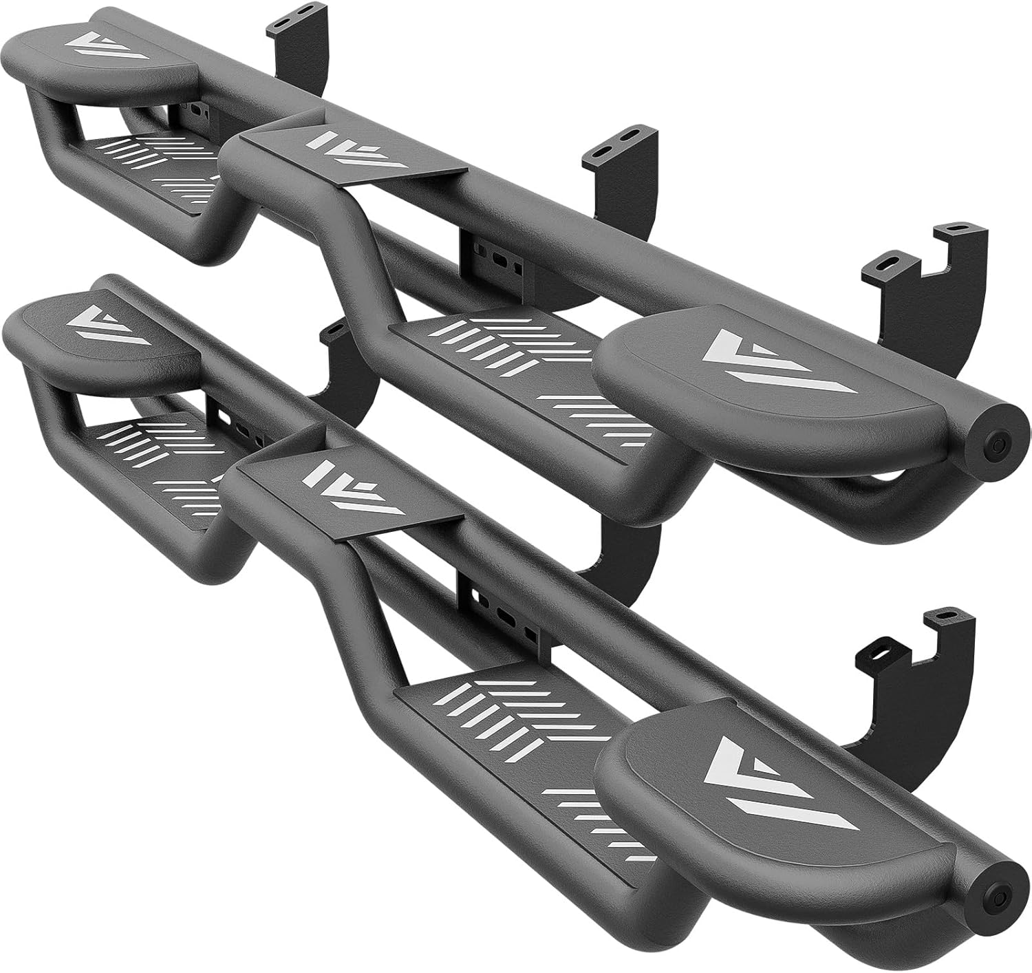 Three Raised Steps Running Boards Side Steps Compatible with 2024 2025 Toyota Tacoma Double Cab & Crew Cab, Heavy-Duty Carbon Steel Bolt-on Nerf Bar Side Rails Rock Sliders (4 Full-Size Doors)