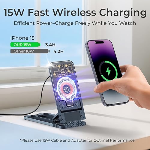 Miniatura 2 de Cargador de teléfono inalámbrico rápido de 15 W, estación de carga inalámbrica plegable para teléfono celular compatible con iPhone 16 15 14 13 12