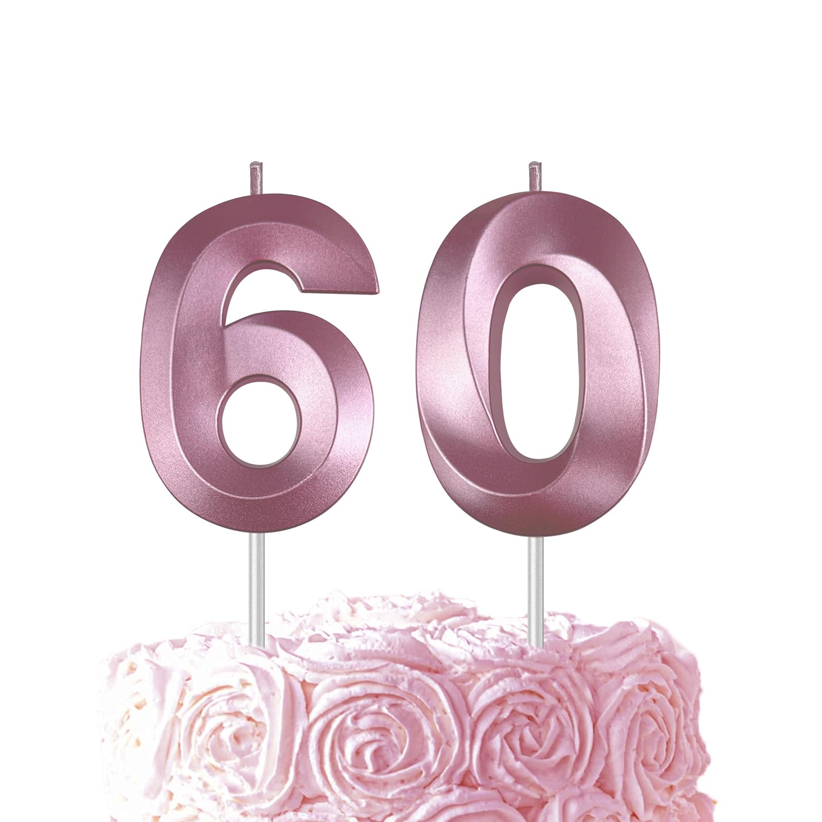 Pink Birthday Number 60 Candles for Wedding Party Cake Decorations