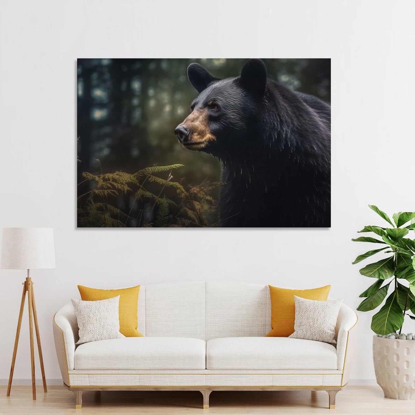 Junmoney Black Bear Wildlife Photo Decorative Canvas Print 24x36inch(60x90cm), for Corridors, Hallways Or Apartment Entries, Decorative Wall Art for Narrow Spaces