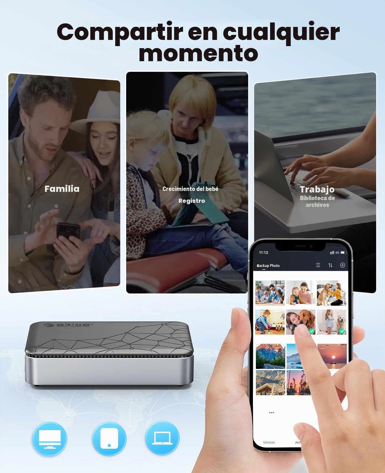 ORICO NAS Servidor para HDD/SSD SATA de 2,5", Nube Familiar, Almacenamiento NAS Conexión de App y Canal Exclusivo VPN, Copia de Seguridad Inteligente, Cifrado SDVN, Modelo CD2510(Sin Disco)