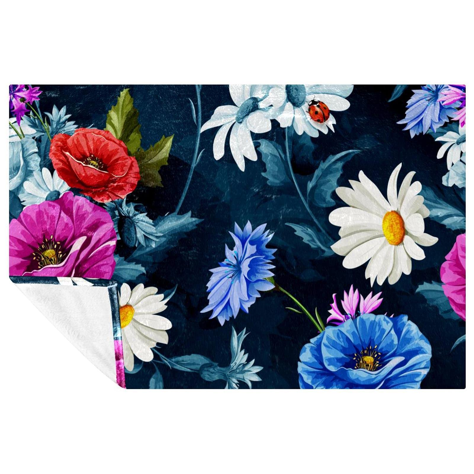 Couverture douce de lit haut de gamme, imprimé floral bleu chic