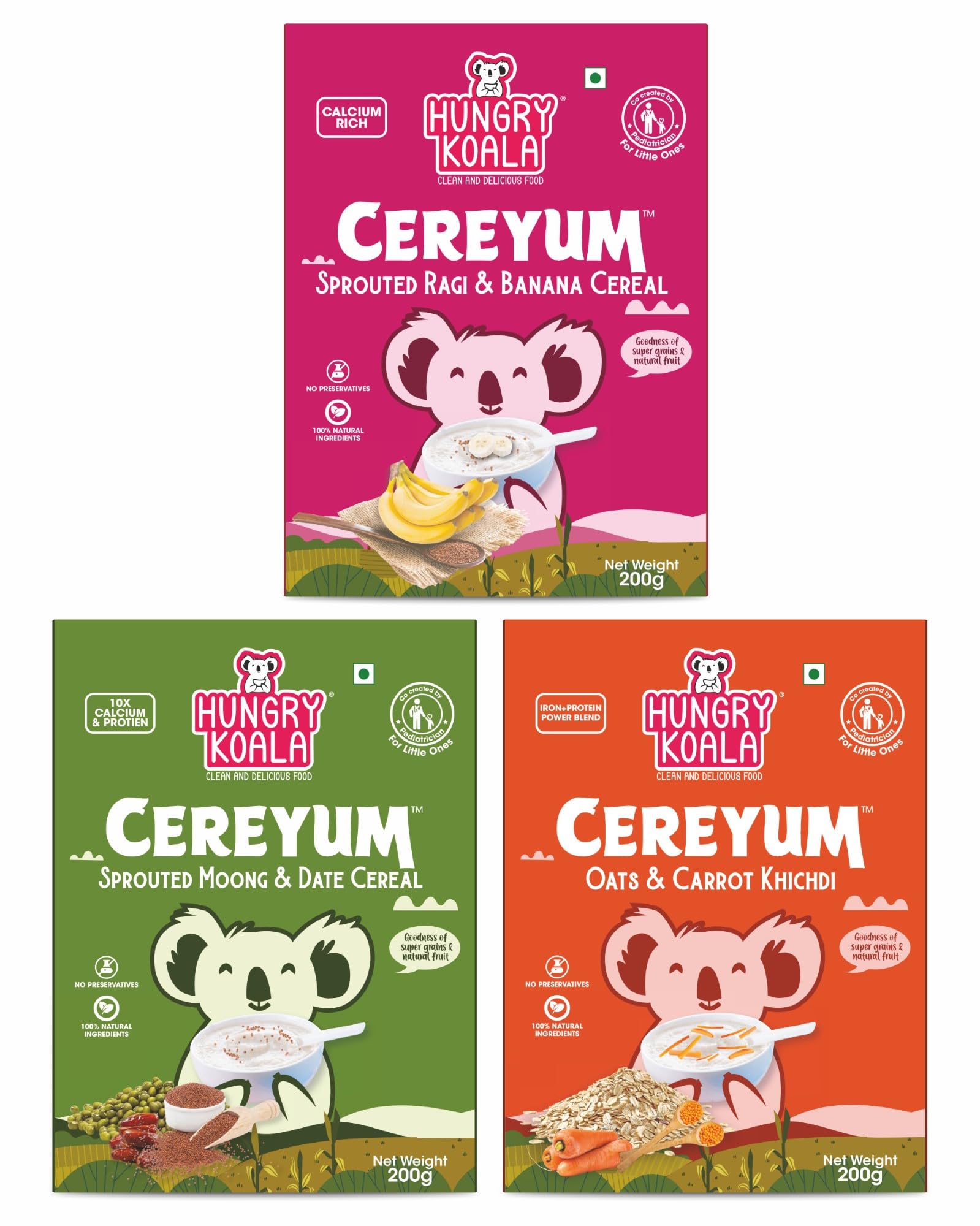 HUNGRY KOALA Cereal Made With Natural Ingridients Oats Carrot Ragi Banana Sprouted Moong & Dates For Kids To Grow Healthy No Preservative Or Additives Or Maida 200 Grams Pack Of 3 (B0CW18FPF9) Amazon Price History, Amazon Price Tracker