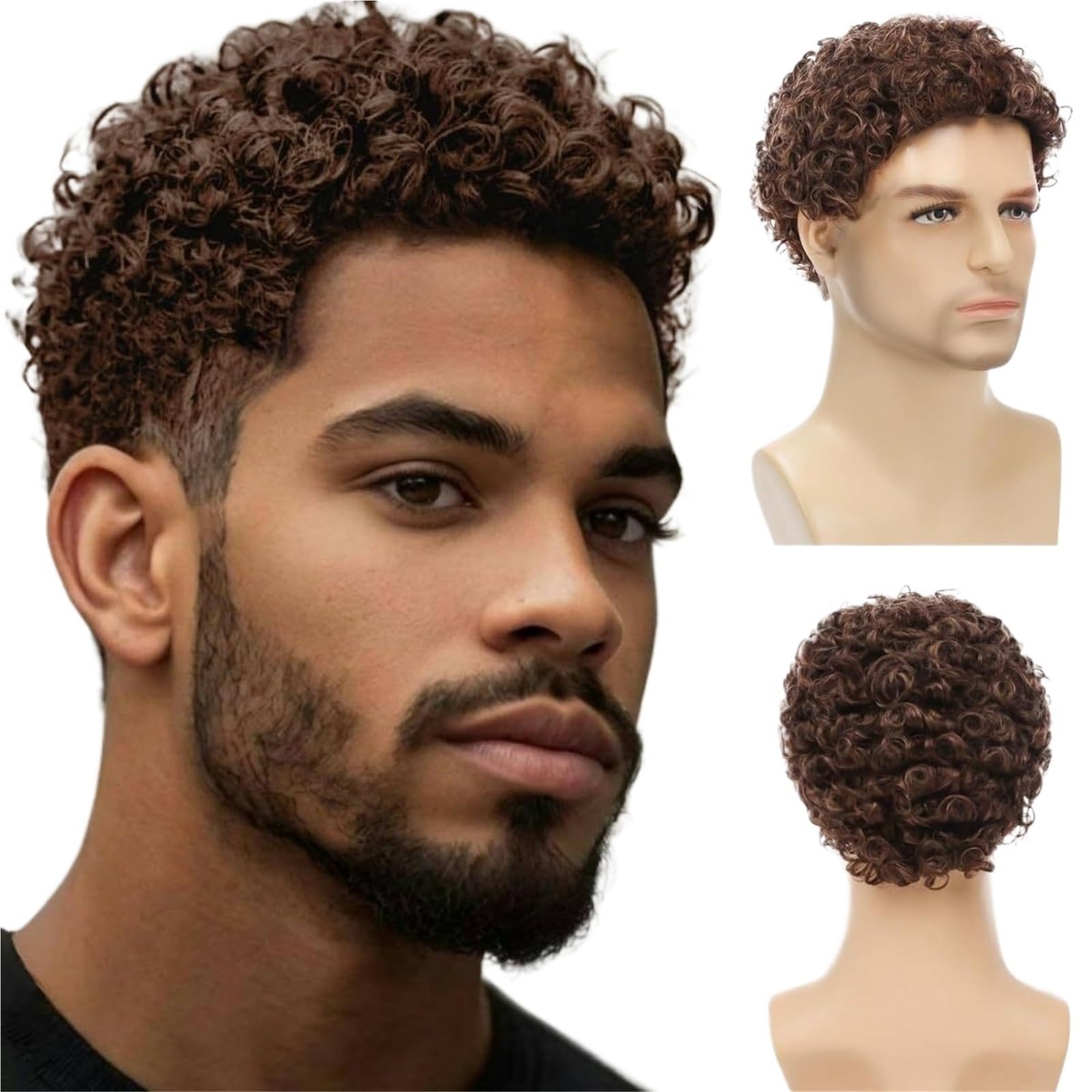 ZTHYSHOZ Women's Wig Men's Short Hair Wig, Headband, Small Roll, Fluffy Style, Natural(Bruin)