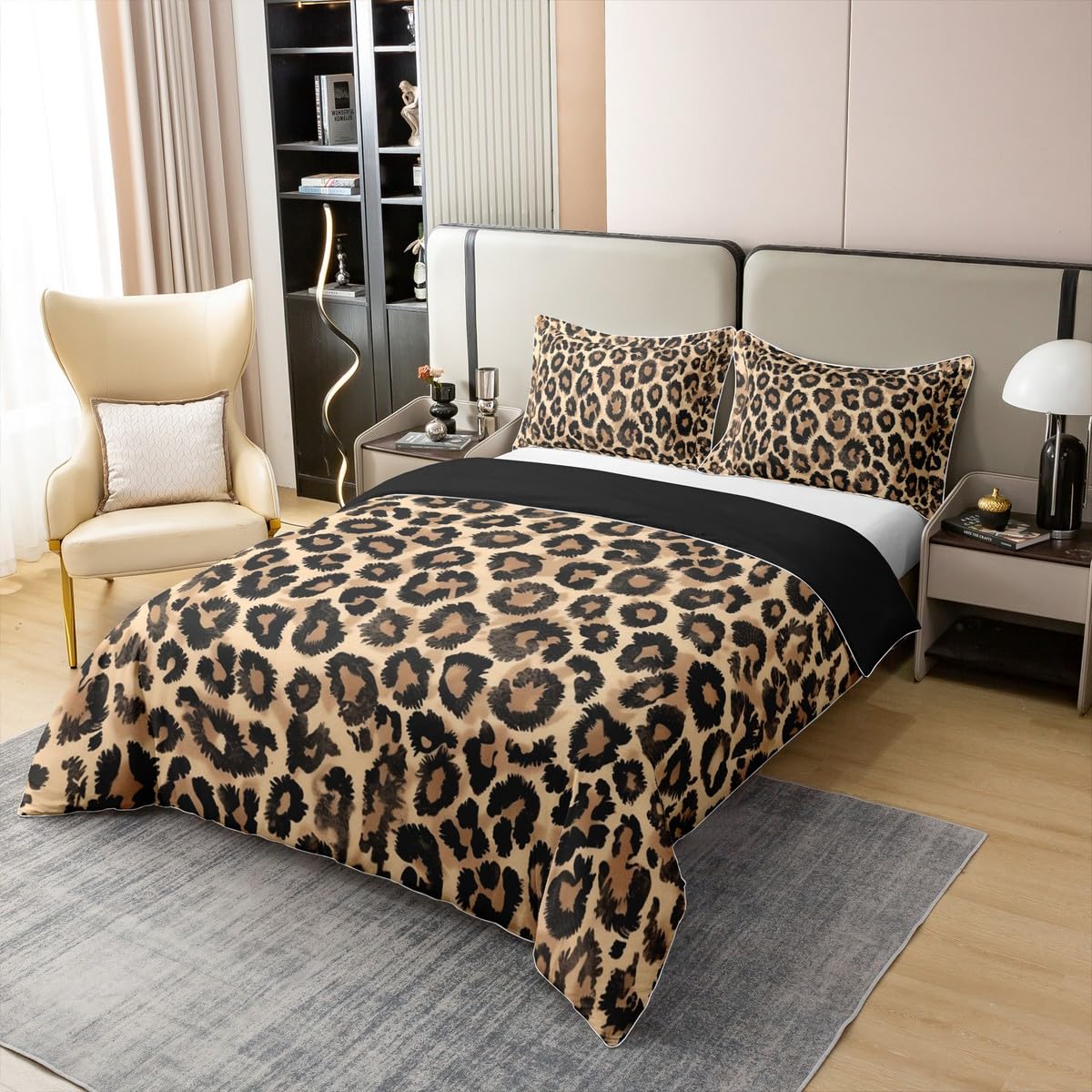 Loussiesd Leopard 100% Baumwolle Bettwäsche Set 135x200cm Gepard Bettbezug Tier Druck Safari Betten Tier Pelz für Kinder Jungen Mädchen Braun Bettwäsche-Set Atmungsaktiv Weich