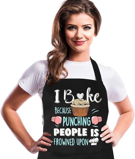 Gaosaili Funny Apron for Women Cooking Apron with Pockets Adjustable Kitchen Baking Cotton Apron BBQ Chef Bib Aprons Birthday Thanksgiving Gift for Wife Girlfriend Boyfriend Mom Grandma