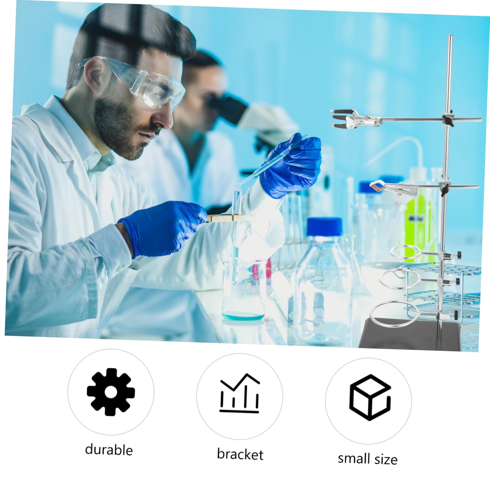 Laborstativ aus Eisen 60cm mit Fester Stützstange und 6 Verschiedenen Halterungen für Chemie Bausatz und Platzsparende Aufbewahrung im Labor