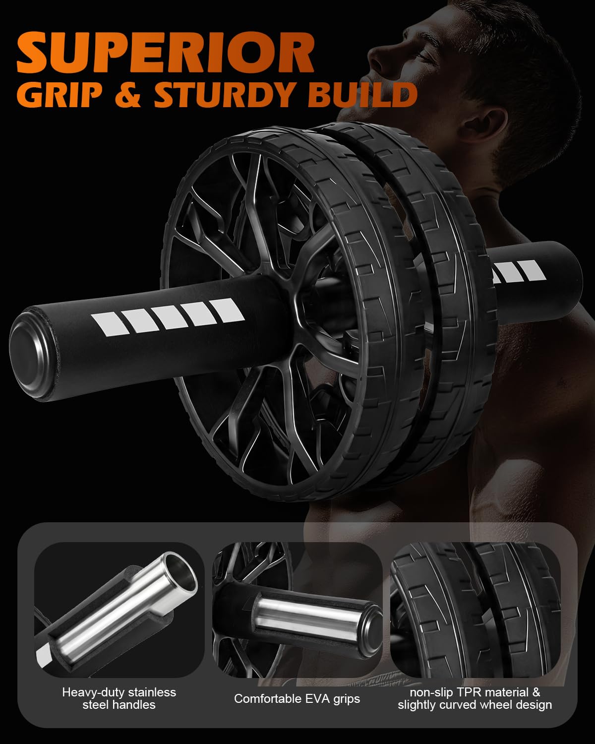 Rueda de abdominales mejorada, equipo de entrenamiento de núcleo abdominal para gimnasio en casa con rodillera, herramienta de entrenamiento de fuerza de cuerpo completo para hombres y