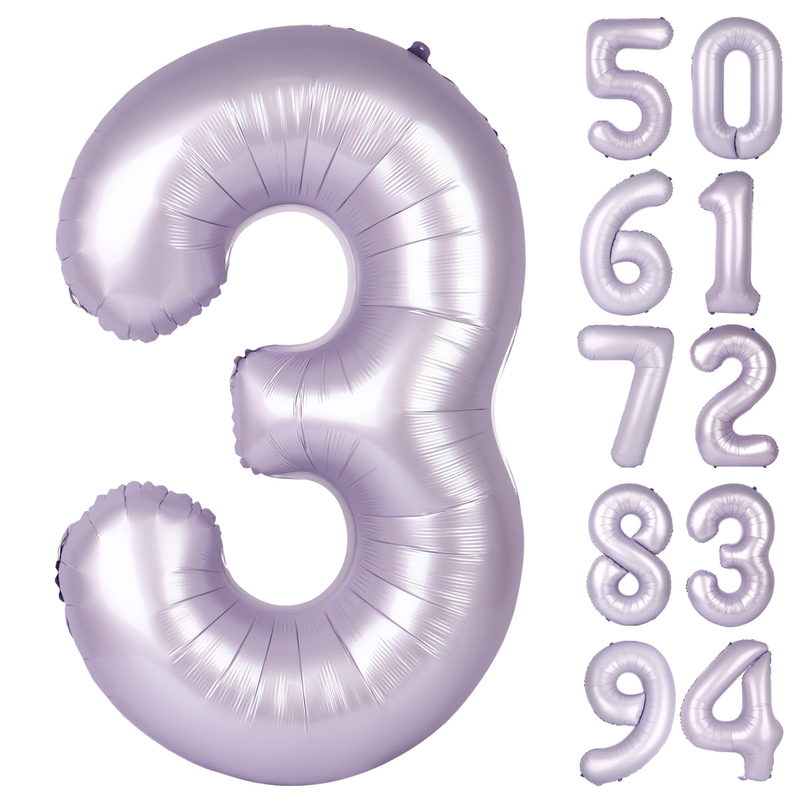 Light Purple 3 Balloon - Number Balloon 40 Inch, 3rd Birthday Decorations