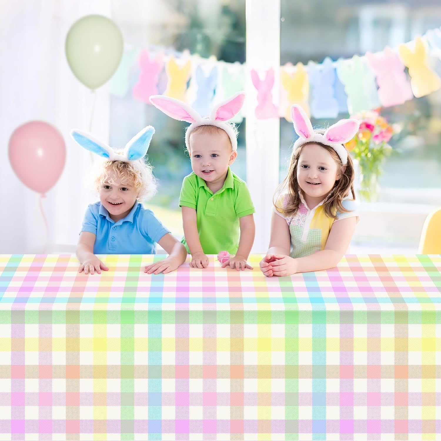3Pcs Easter Party Tablecovers Blue Pink Yellow Buffalo Plaid Disposable Tablecloth Spring Table Cover Plastic Pastel Plaid Table Cloths for Easter Festival Party Decoration Supplies 54”X 108”
