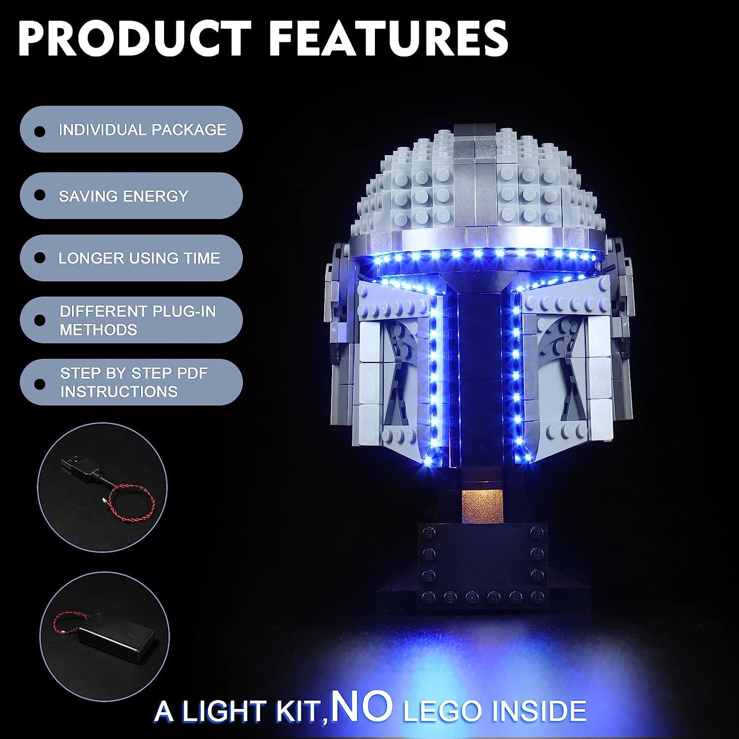 LED oświetlenie do Lego 75328 Star Wars Mandalorian Helmet, kreatywny prezent dla chłopców i dorosłych