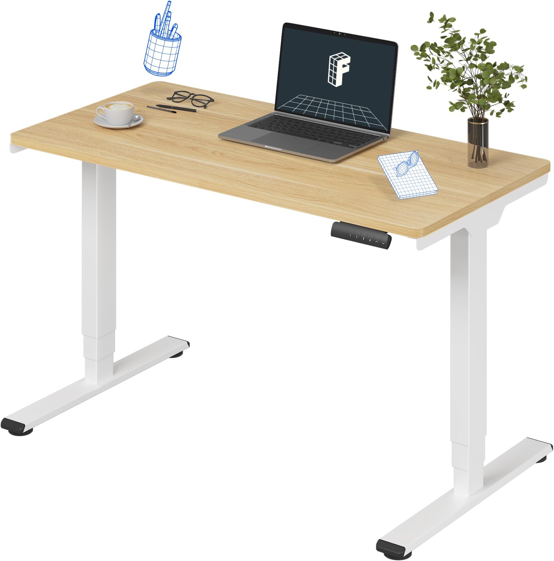 FLEXISPOT E6 3-Stage Dual Motor Electric Standing Desk 48 x 24 Sit Stand Up Desk, Holds 220 lbs, Adjustable Height w/Memory Presets, One-Piece Maple Desktop & White Frame, Ships in 2 Boxes