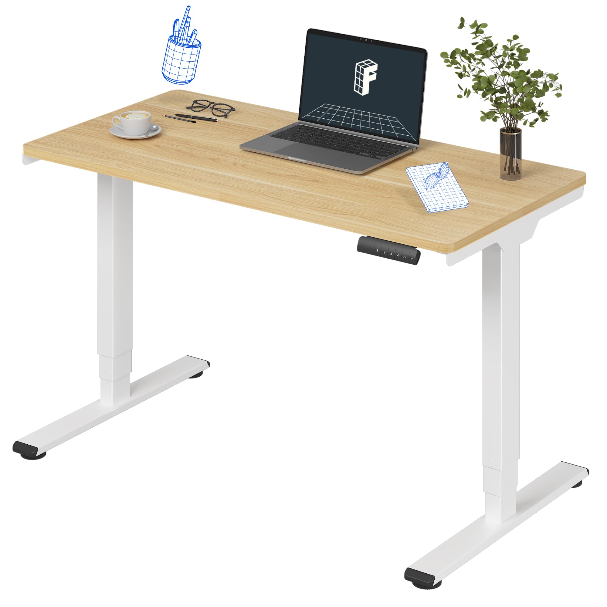 FLEXISPOTE6 Essential 3 Stages Dual Motor Electric Standing Desk 48x24 Inch Whole-Piece Board Height Adjustable Desk Electric Sit Stand Desk(White Frame + Maple Desktop, 2 Packages)