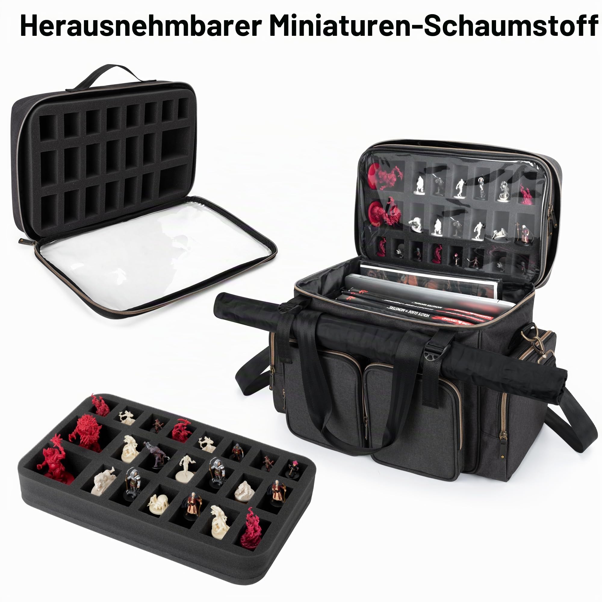 Trunab Tabletop RPG Abenteurer Tasche Kompatibel mit Dungeons und Dragons, DND Reisetasche mit Schaumstoff-Lagerungsraum, Würfel- und Token-Taschen und Battle Map Träger