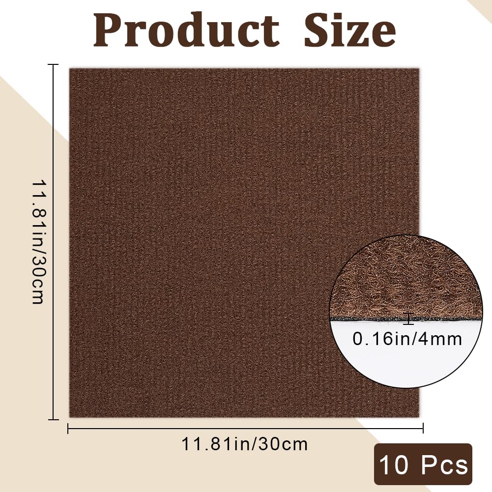 CREATCABIN 10Pcs Carpet Tiles Peel and Stick 12" x 12" Square Carpet Floor Tile Non-Slip Soft Padded Carpet Tiles Self Adhesion Floor Mat for DIY Flooring Home Pets Living Room Bedroom Coconut Brown - Image 2