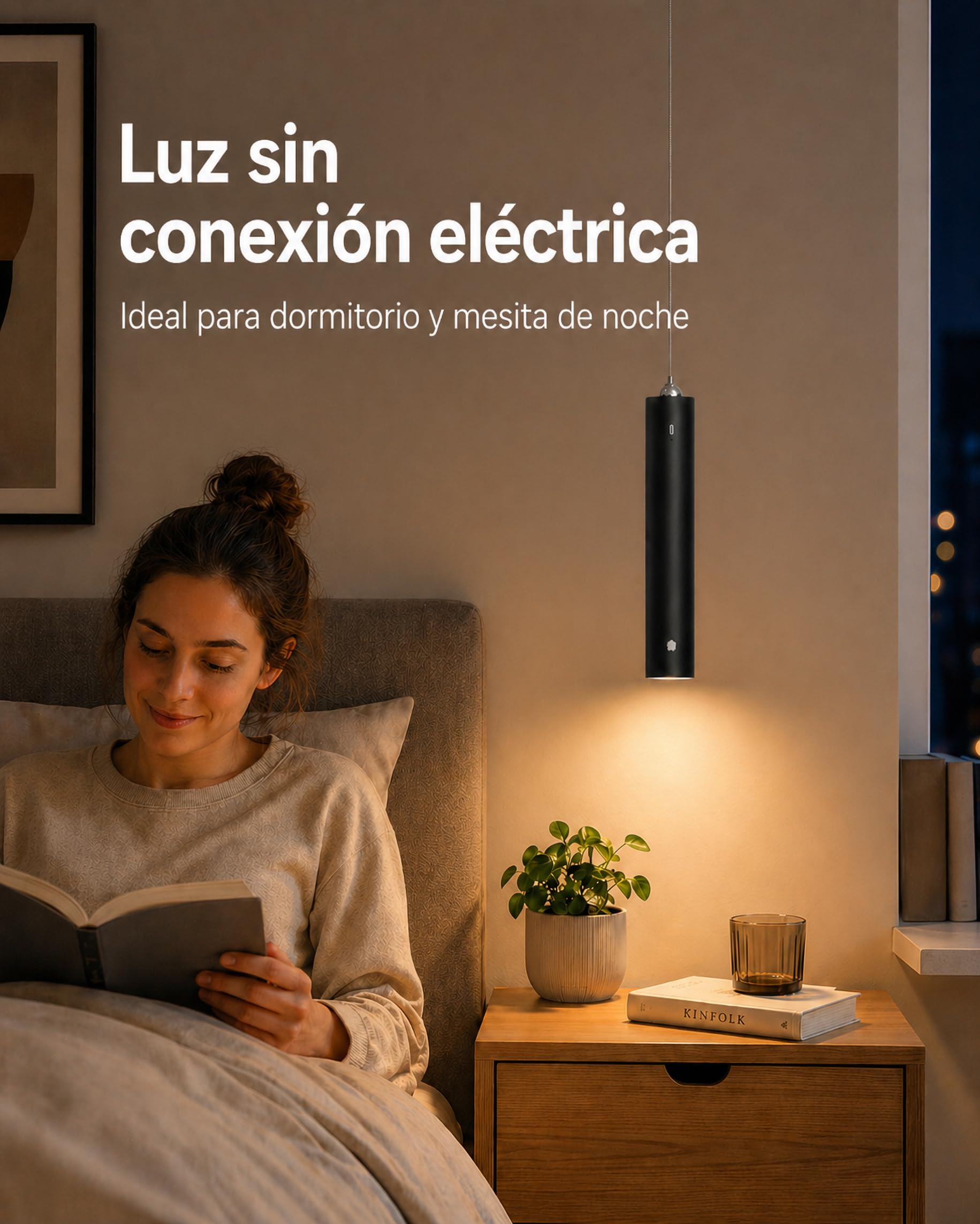 ACMHNC Lámpara Colgante con Bateria, Lámpara de Techo Colgante sin cable Moderno, 4500mAh Recargable USB, Mando a Distancia, Altura Regulable, Lamparas a Pilas Negro Para Cocina Dormitorio,Ø4x30cm