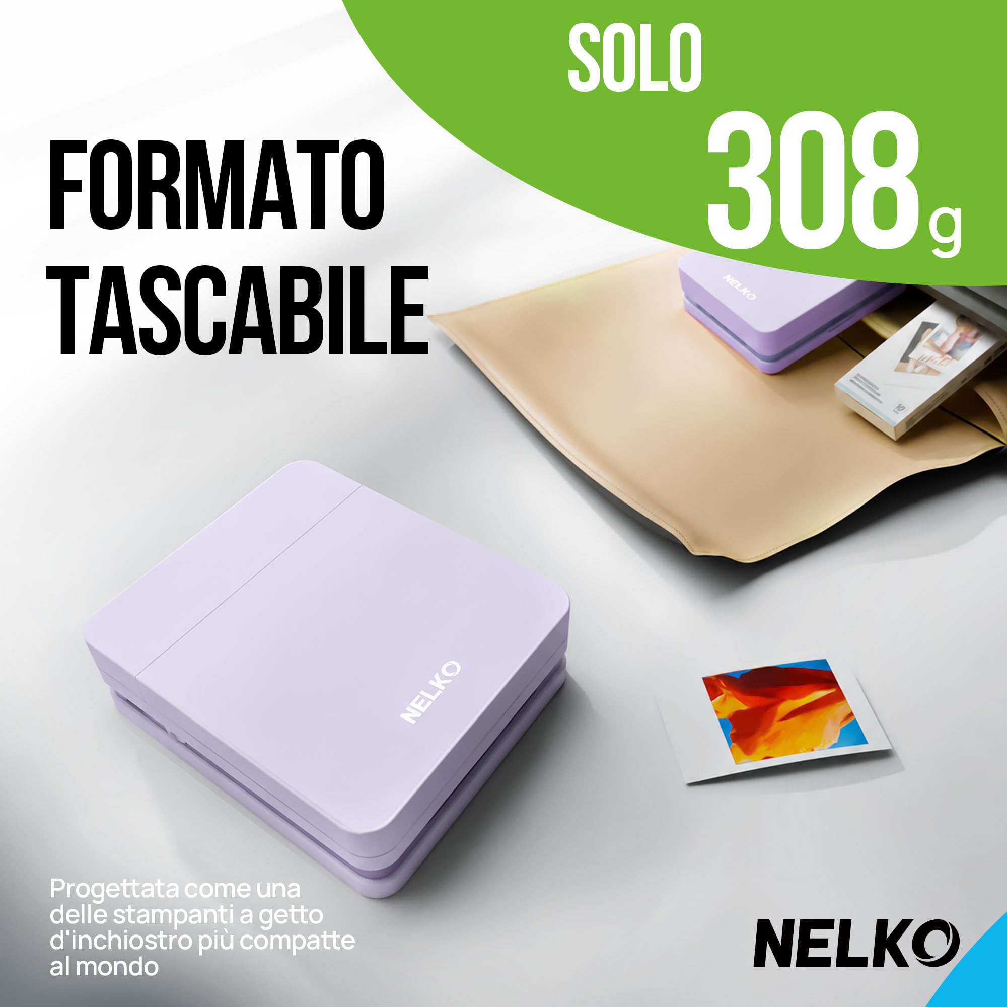 Stampante Fotografica Portatile a Colori PP01, Stampa Istantanea Adesivi da Smartphone, App di Modifica Divertente, Compatibile con iOS e Android, Ideale per Natale e Foto Istantanee, Viola