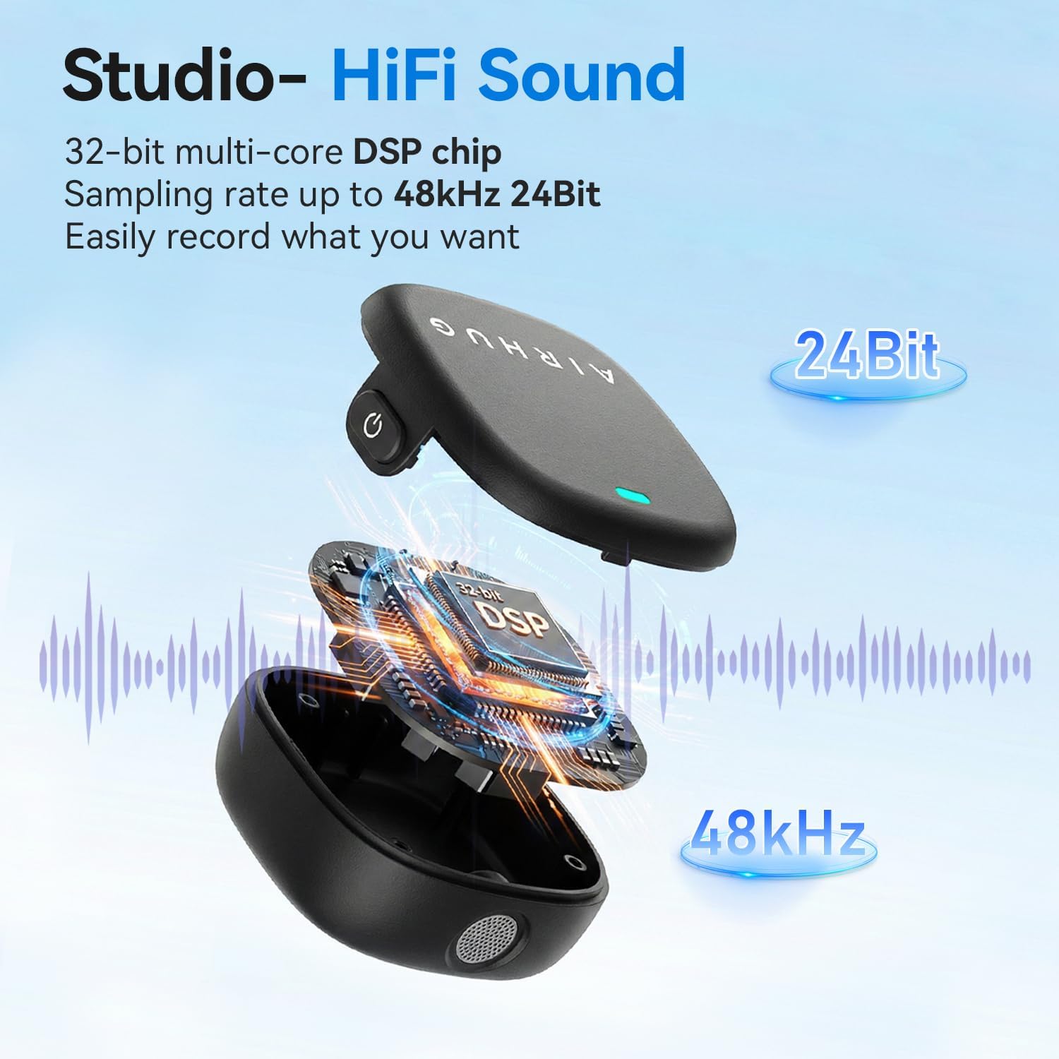 AIRHUG Wireless Lavalier Microphone for iPhone/Android/PC, 60H Battery, 48KHz 24Bit, Plug-Play Lightning/USB-C, 3 Recording Modes, AI Noise Cancellation, Lapel Mic for Vlog, YouTube, Interview