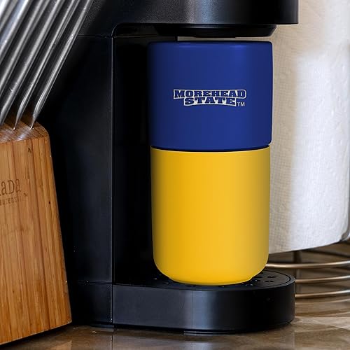 Miniatura 206 de Rico Industries NCAA Miami of Ohio Redhawks - Vaso de cerámica de 16 onzas con agarre de silicona, grabado láser profundo, diseño de color negro