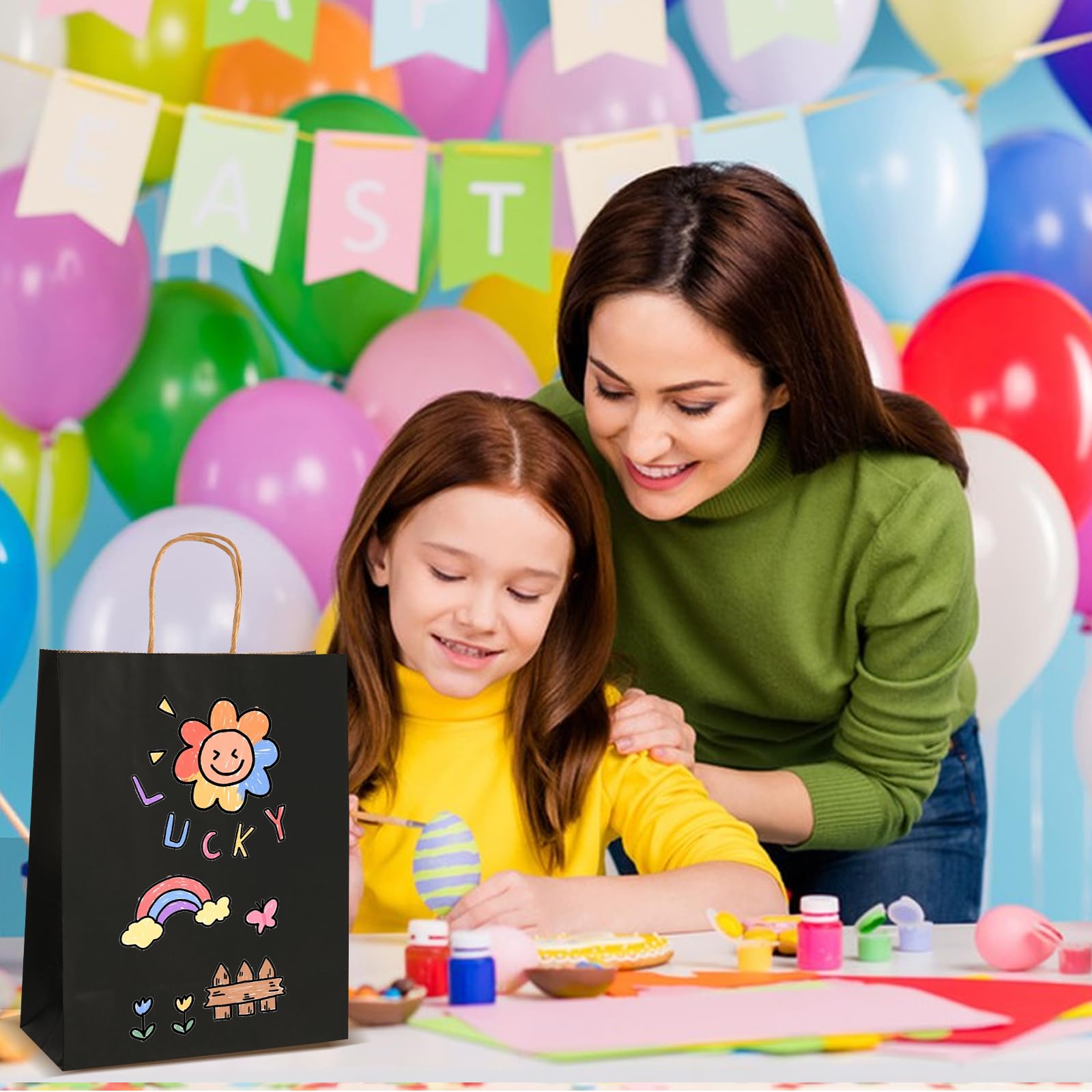 XPCARE Sacchetti di carta nera, 100 confezioni da 25 x 12 x 33 cm, sacchetti regalo con manici, sacchetti di carta kraft per vendita al dettaglio, sacchetti regalo neri per feste di nozze