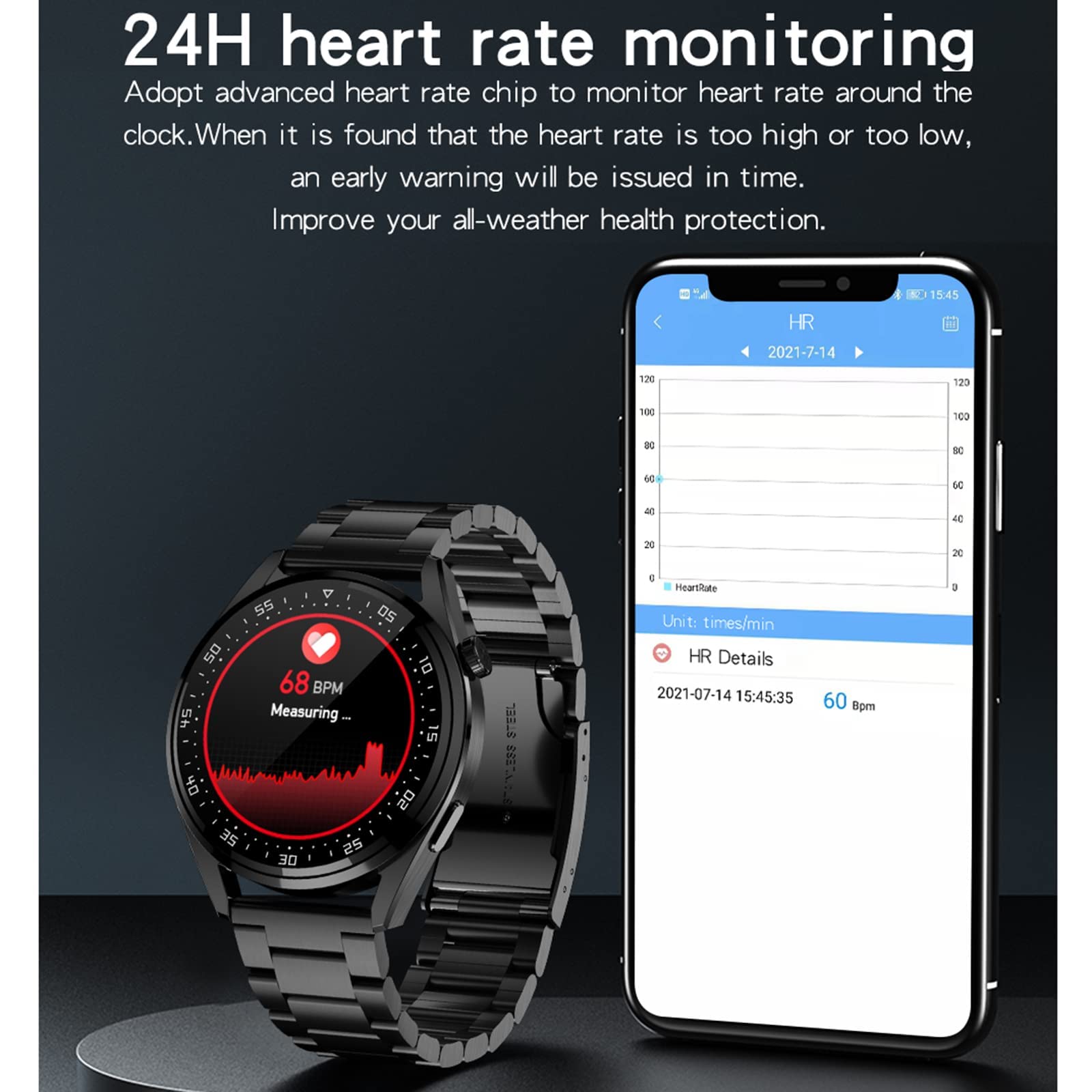 PURRL Smart Watch per telefoni Android/iOS 1.28'' Full Touch Screen Fitness Tracker per uomo Smartwatch con chiamata Bluetooth/cronometro IP67 Orologio fitness impermeabile marrone (nero) little