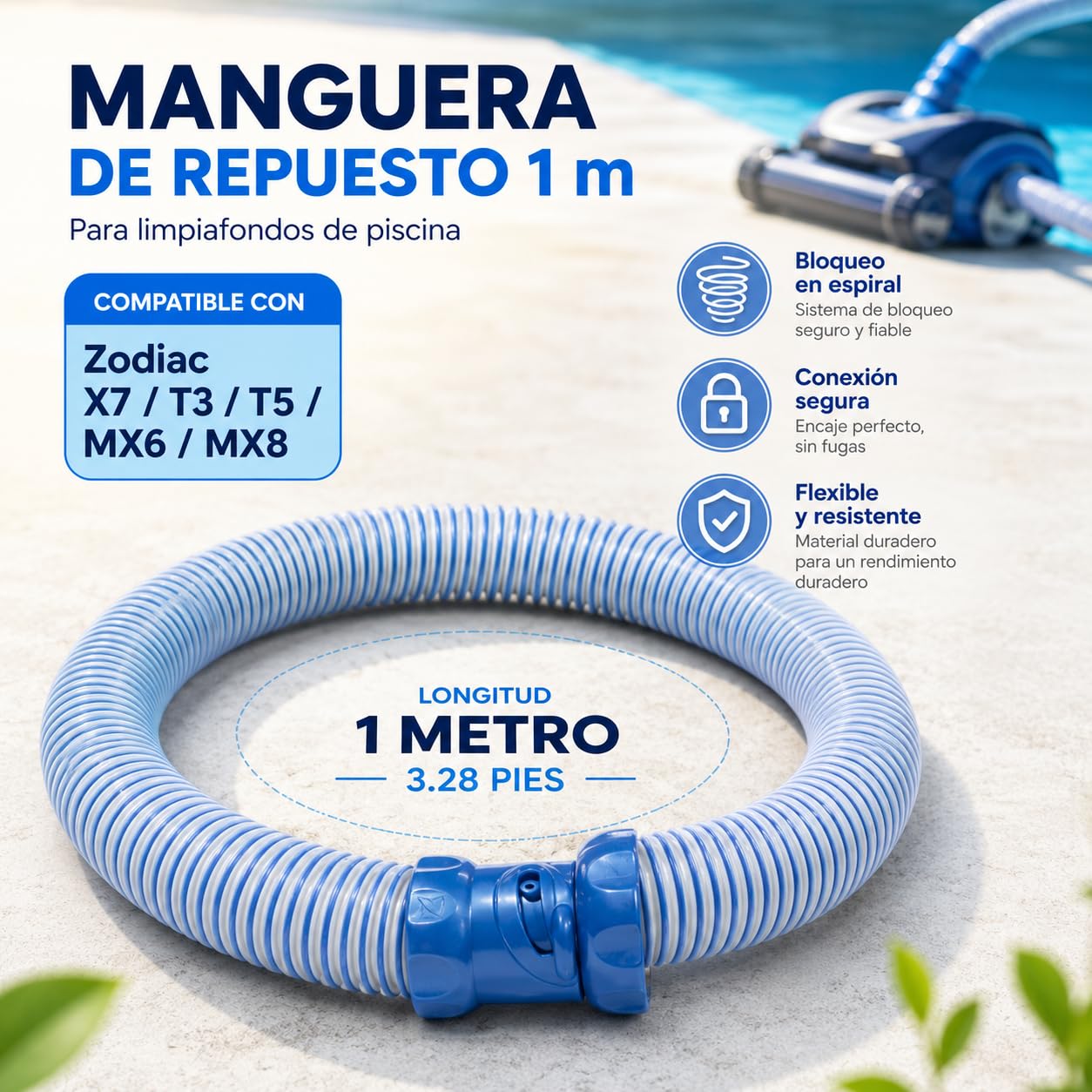 Manguera Repuesto Limpiafondos 1m Compatible con Zodiac MX6 MX8 T3 T5，5