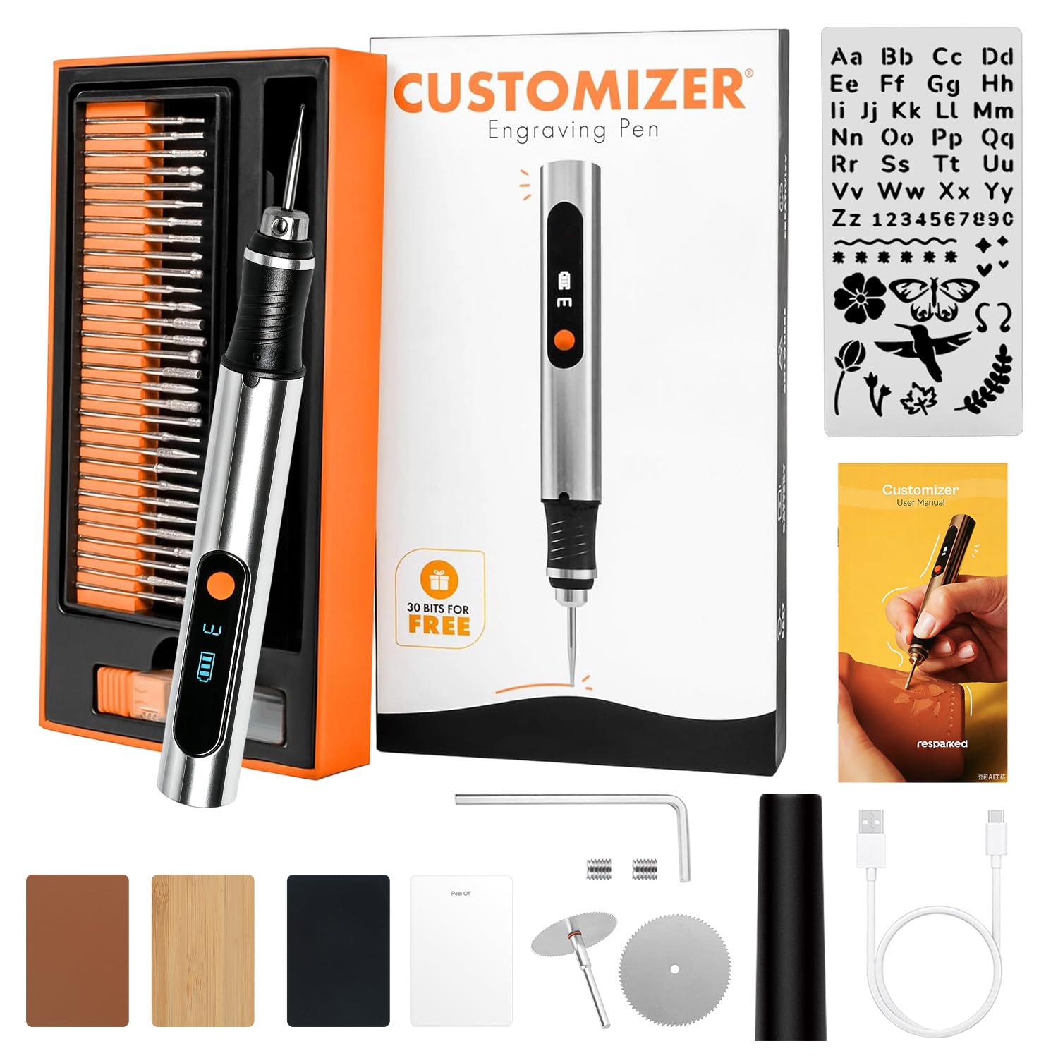 resparked Engraving Pen Kit Rechargeable Cordless Rotary Tool, Mini Electric Engraver with Templates & Cutting Blades, DIY Carving Tool for Jewelry, Wood, Glass, Metal and Plastic