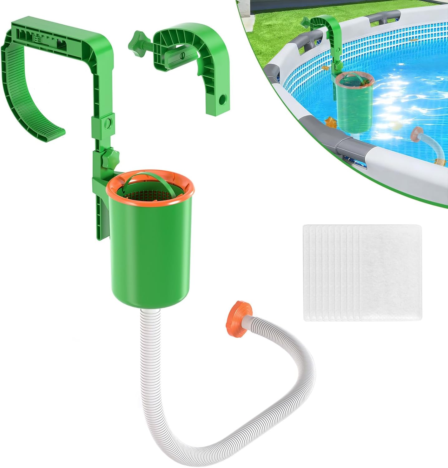 Above Ground Pool Skimmer, Adjustable Floating Pool Filter, above ground pool accessories for Inflatable Collar, Wall Mount & Floating Pool Surface Skimmer for Leaves,Auto Skimming Pool Surface Debris