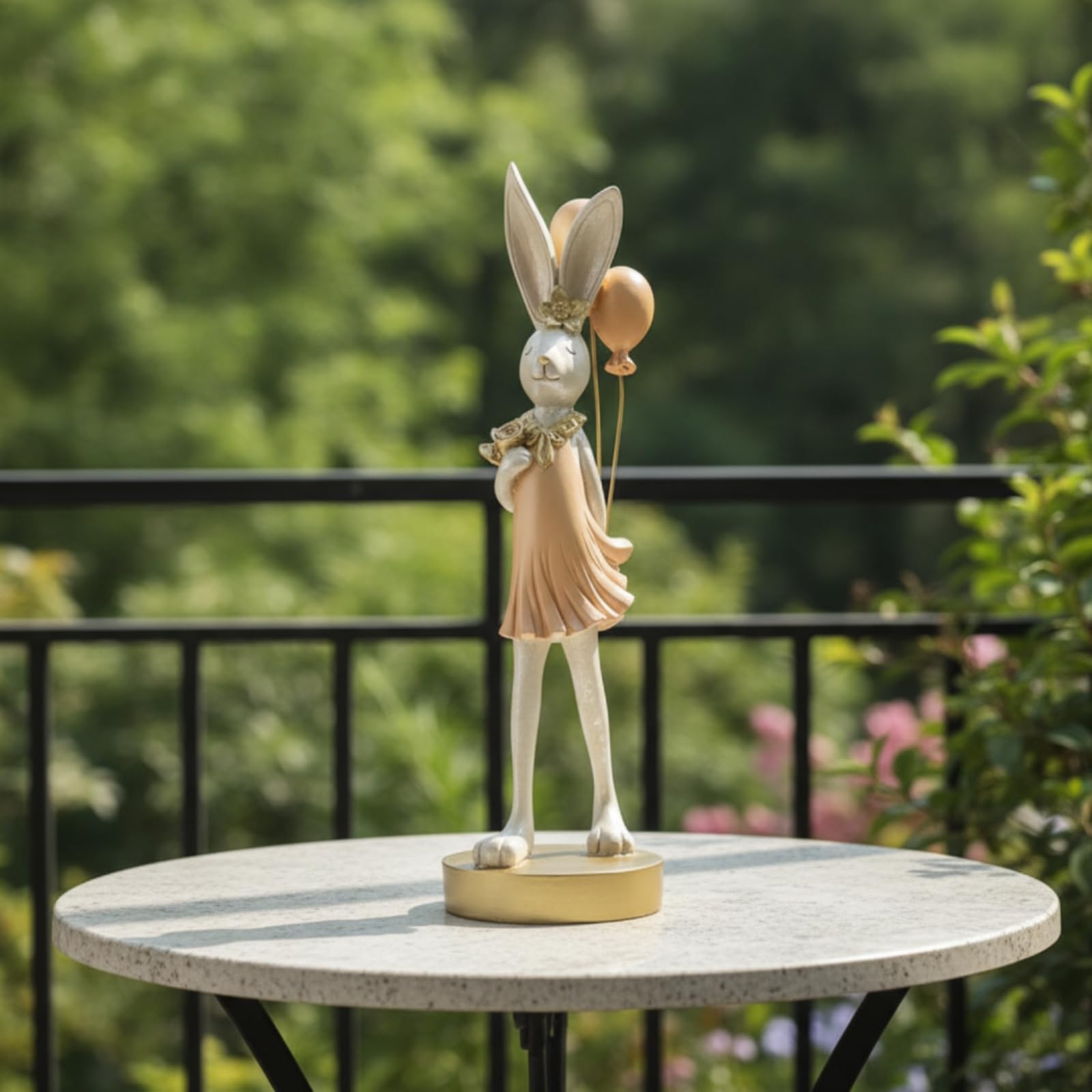 Statuetta di Coniglio Pasquali Coniglio in Resina Statuetta con Palloncini per Collezionisti, Soggiorno, Scrivania, Mensola, Bianco
