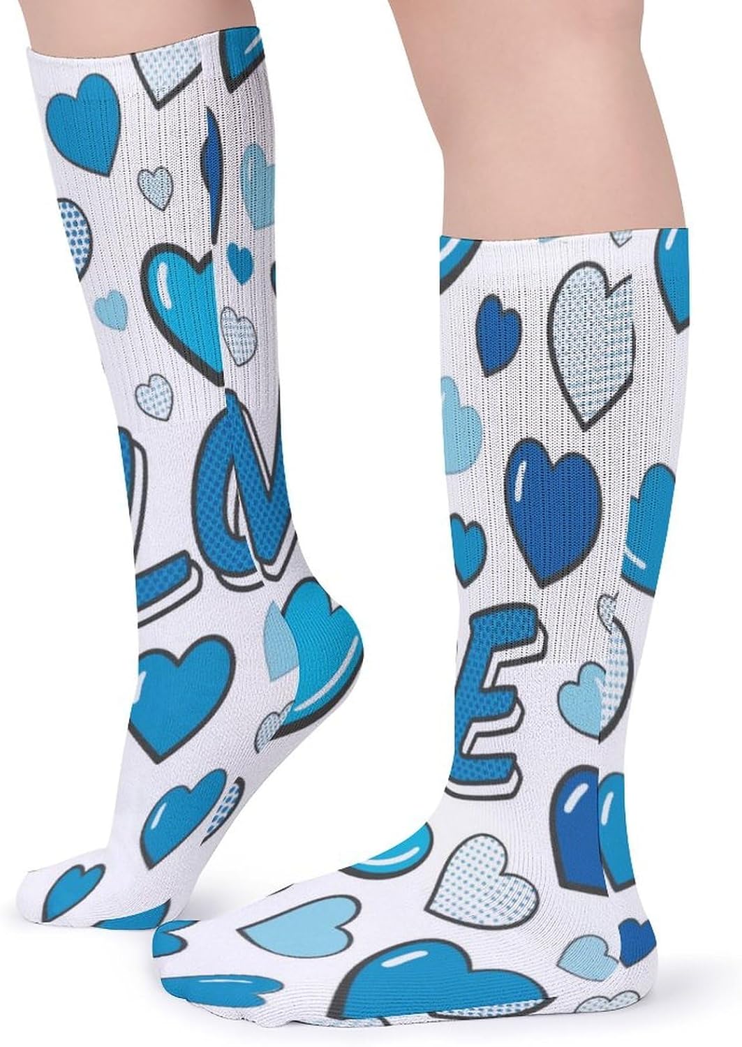 Dark Blue Heart Crew Socks High Stocking Thermal Socks | Tube Socks-Breathable-Moisture-Soft-wicking for Hospital Pilates Yoga for women men Grippy for office and daily walking